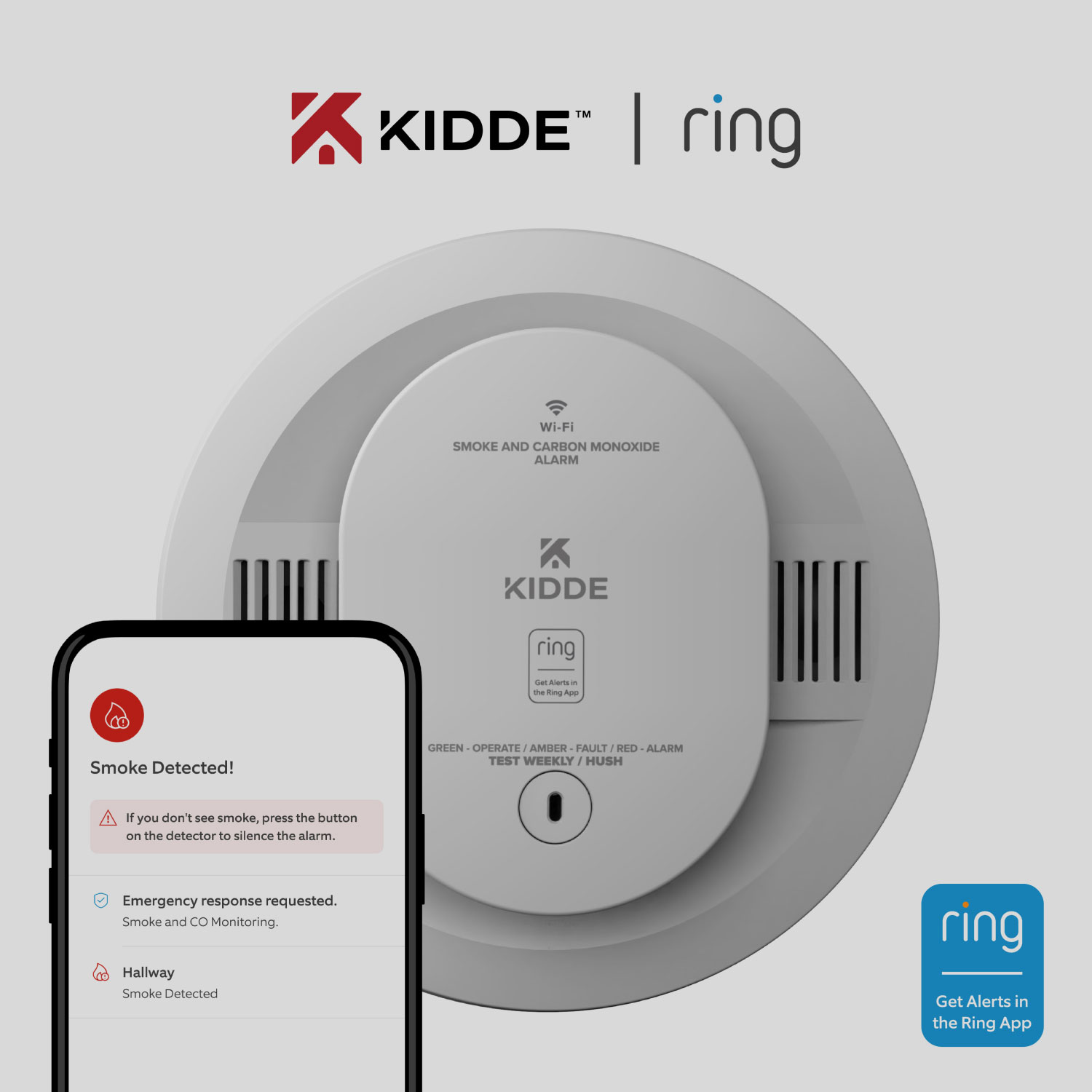 kidde kablet smart røg- og kuliltealarm indendørs kamera 2. generation fungerer med ringalarmsikkerhedssystem